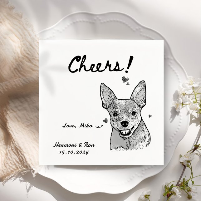 Cheers Drawn Personalized Dog Simple Wedding Napkin (Creator Uploaded)
