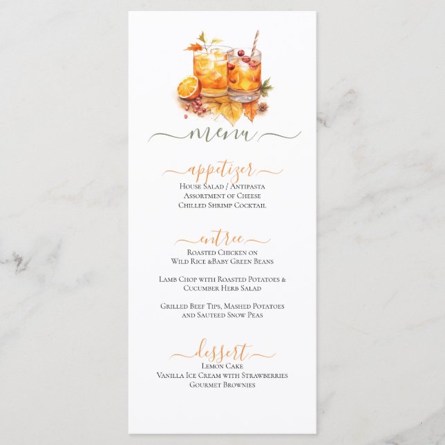 Cheers!  Drink Festive Fall Celebration Themed Menu (Front)