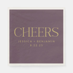 Cheers Elegant Aubergine Gold Typography Wedding Napkin