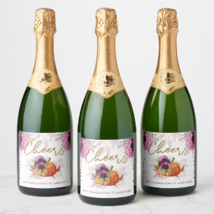 Cheers Elegant Autumn Burgundy Pumpkin Sparkling Wine Label