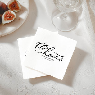 Cheers - Elegant Black and White Script Wedding Napkin