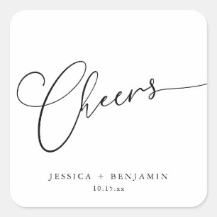 Cheers Elegant Black White Script Custom Wedding Square Sticker