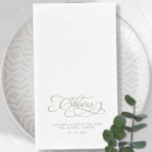 Cheers Elegant Calligraphy Sage Green Wedding Napkin
