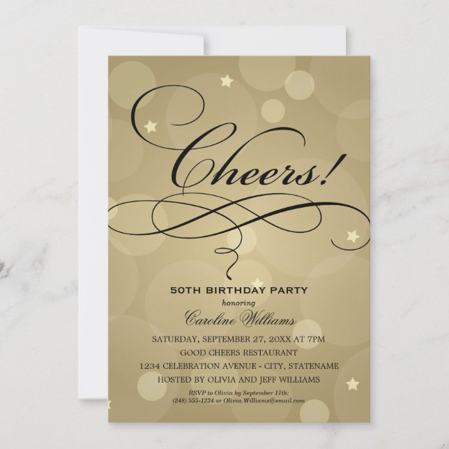Cheers Elegant Champagne Gold Birthday Party Invitation (Front)