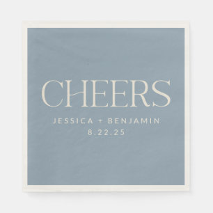 Cheers Elegant Dusty Blue Typography Wedding Napkin