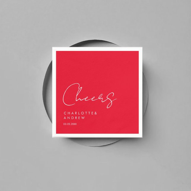Cheers! Elegant, minimal, handwriting Napkin (Cheers! Customer specific elegant, minimal, handwriting, cherry-red wedding napkins.)