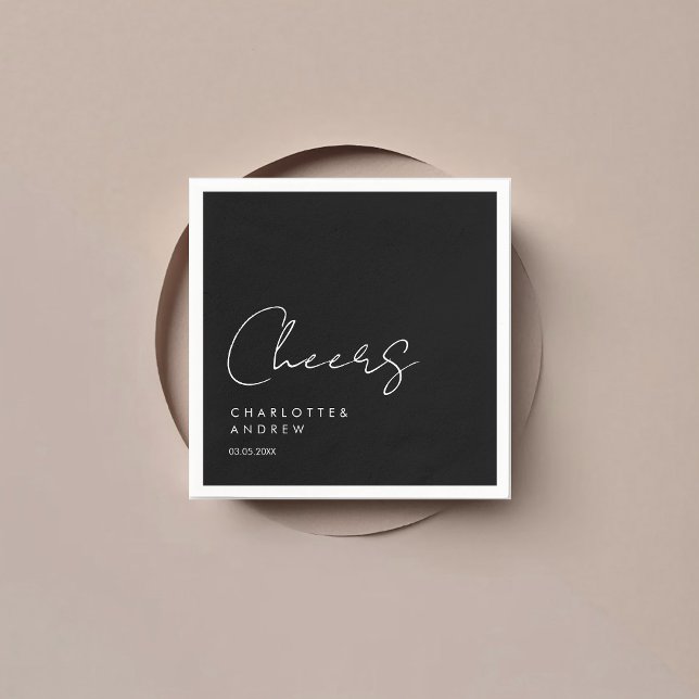 Cheers! Elegant, minimal, handwriting Napkin (Cheers! Customer specific elegant, minimal, handwriting, black, wedding napkins.)
