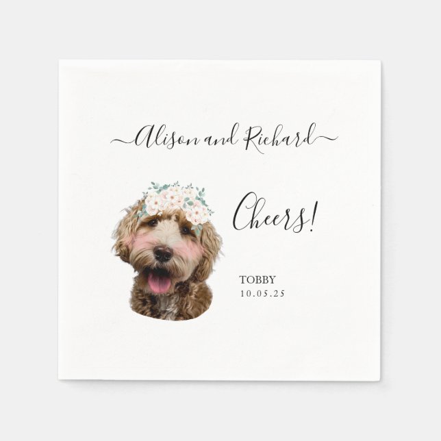 Cheers Elegant Script Cat Dog Photo Wedding Napkin (Front)