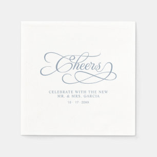 Cheers Elegant Wedding Calligraphy Dusty Blue   Napkin