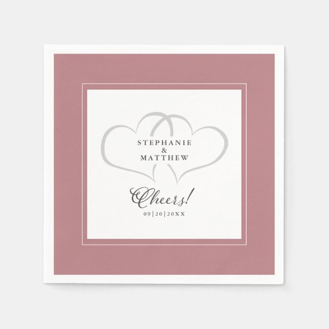 Cheers Elegant Wedding Calligraphy Dusty Rose Pink Napkin (Front)