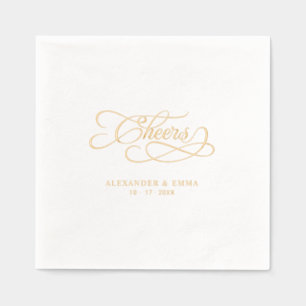 Cheers Elegant Wedding Calligraphy Real Gold Foil Napkins