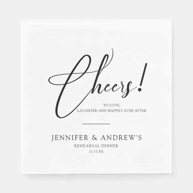 Cheers Elegant Wedding Rehearsal Personalized Napkin (Front)