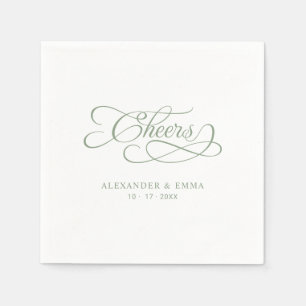 Cheers Elegant Wedding Sage Green Calligraphy Napkin