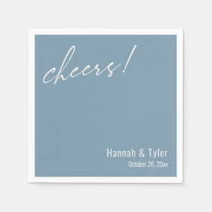 Cheers! Elegant Wedding Typography Dusty Blue Napkin