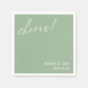 Cheers! Elegant Wedding Typography Sage Green Napkin