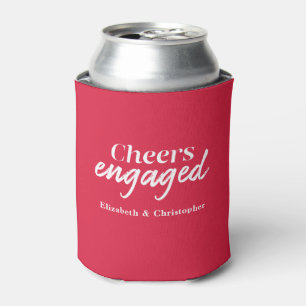 Cheers Engaged Red Typography Engagement Party Can Cooler