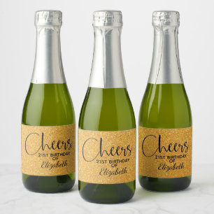 Cheers Faux Gold GLITTER Birthday Mini Sparkling Wine Label