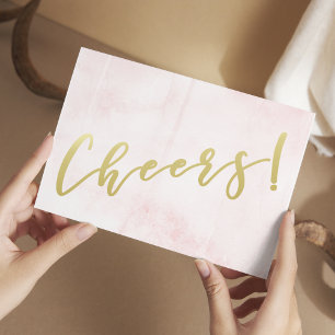 Cheers! Faux Gold Script Blush Watercolor Postcard