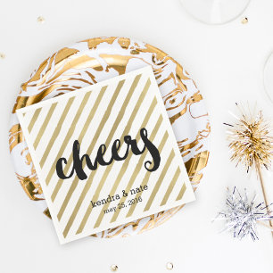 Cheers Faux Gold Stripe Wedding Engagement Napkin