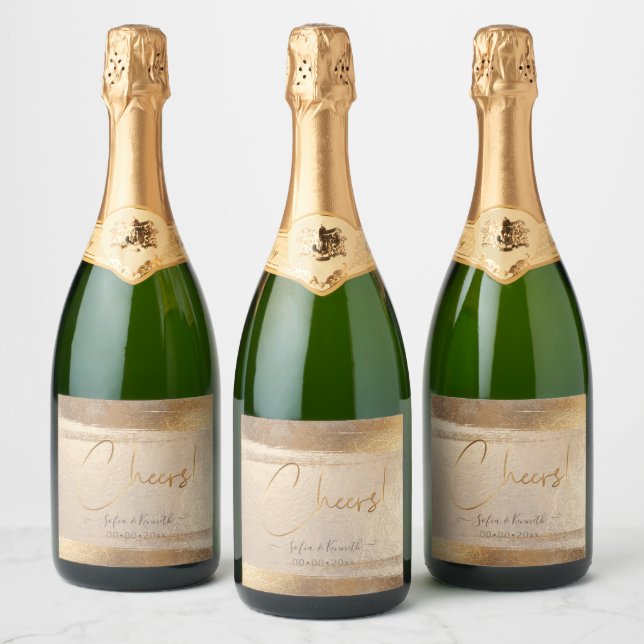 Cheers! Faux Gold Tone Sparkling Wine Sparkling Wine Label (Bottles)