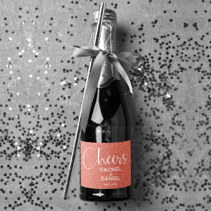 Cheers Faux ORANGE GLITTER Wedding Mini Sparkling Wine Label
