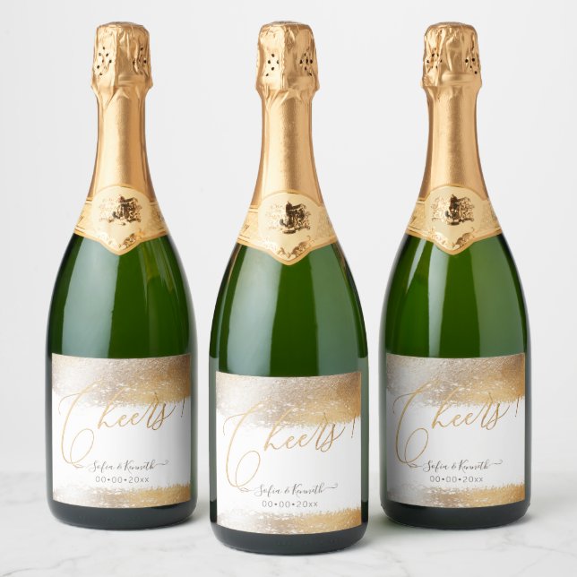Cheers! Faux Silver Gold Tone Sparkling Wine Sparkling Wine Label (Bottles)