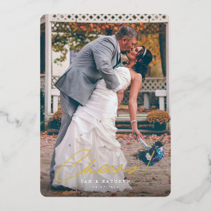 Cheers! First Year Married New Year Photo Foil Holiday Card