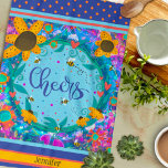 Cheers Floral Fun Bees Colourful Personalized Name Kitchen Towel<br><div class="desc">Chic Floral Stylish Floral Cheers Kitchen towel. These unique kitchen bee towels are a perfect gift to celebrate a birthday, retirement, anniversary, etc…Personalize with a name. A fun way to add some colour to your kitchen. Pair it with a bottle of wine and it makes a great gift for friends,...</div>
