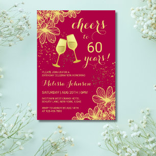Cheers Floral Violet Red Milestone Birthday Invitation
