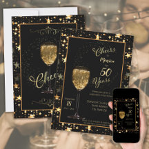 Cheers for 50 Years Black & Gold Sparkle Birthday