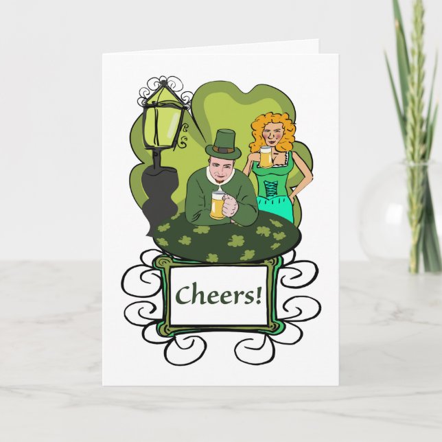 Cheers for St. Patrick's Day Couple with Beers Card (Front)