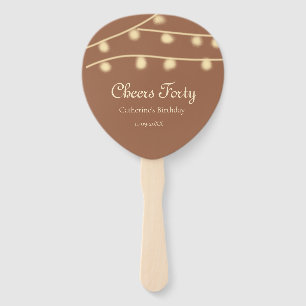 Cheers forty brown yellow string lights birthday hand fan