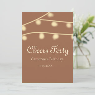 Cheers forty brown yellow string lights birthday invitation