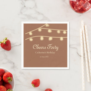 Cheers forty brown yellow string lights birthday napkin