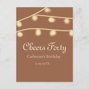 Cheers forty brown yellow string lights birthday postcard