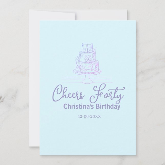 Cheers forty happy birthday cake blue purple name  (Front)