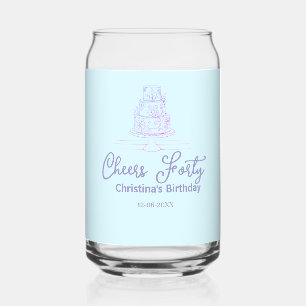 Cheers forty happy birthday cake blue purple name can glass