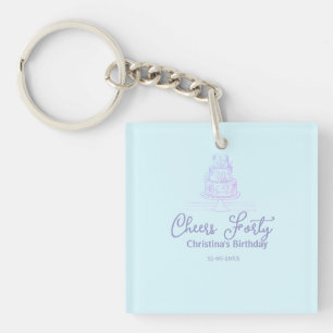 Cheers forty happy birthday cake blue purple name keychain