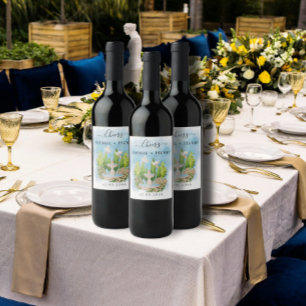 Cheers Fountain   flowers doves Wedding Luxury Wine Label