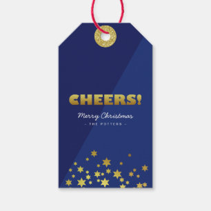 Cheers Fun Christmas Blue & Gold Gift Tags