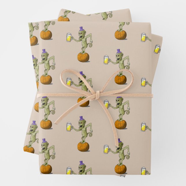 Cheers Ghouls Halloween Wrapping Paper Sheet (In situ)