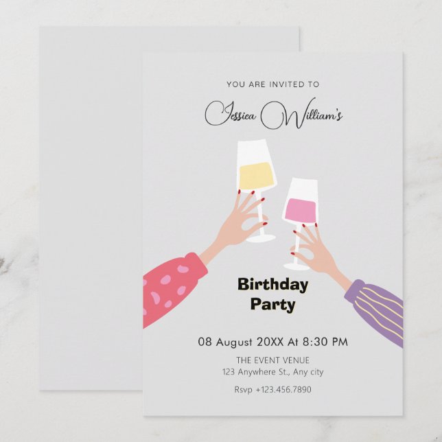 Cheers glass birthday party invitation (Front/Back)
