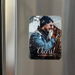 Cheers | Glitz Faux Glitter Photo Overlay Magnet<br><div class="desc">Custom printed holiday photo magnets with a simple template for customization. This chic modern design has a faux glitter confetti border and stylish calligraphy text. The wording says "Cheers!". Personalize it with your photos and add your family name and the year. Use the design tools to edit the text, add...</div>