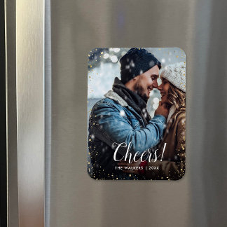 Cheers | Glitz Faux Glitter Photo Overlay Magnet