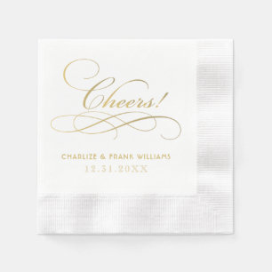 Cheers Gold Calligraphy Custom Wedding Napkin