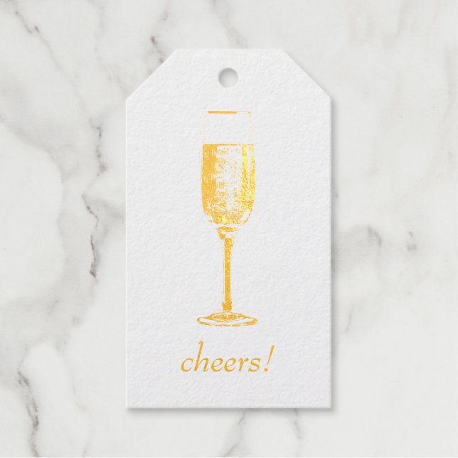 Cheers! Gold Champagne Glass Gift Tags (Front)