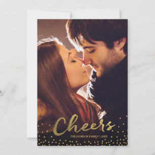 Cheers Gold Confetti Holiday Photo Card