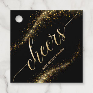 Cheers Gold Glitter Birthday Customizable Favour Tags