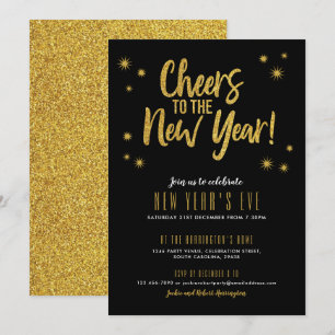 Cheers Gold Glitter New Year Party invitation
