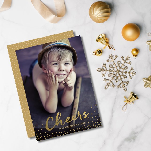 Cheers Gold Script Confetti Cartes photos de vacan (Créateur téléchargé)